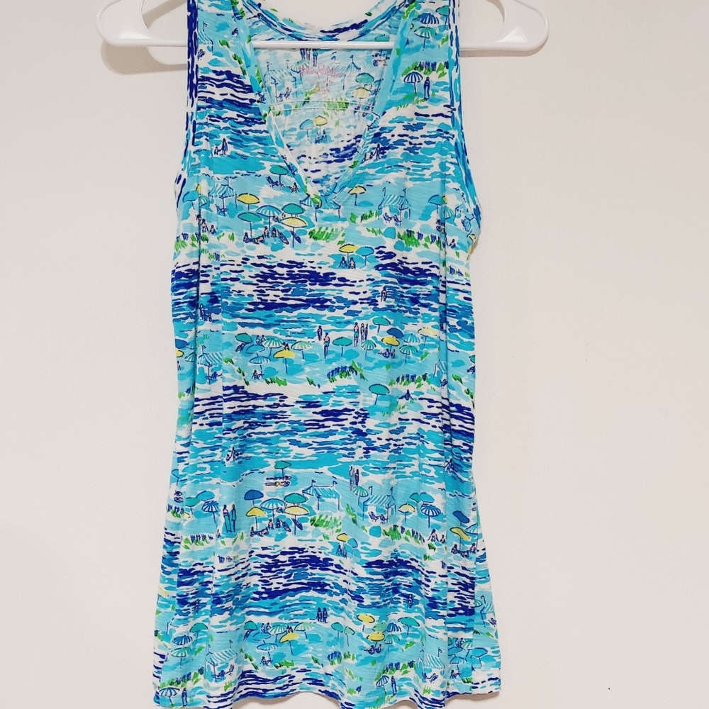 Lilly Pulitzer High Tide Toile Print Swing Style V-Neck Tank Sz Small
